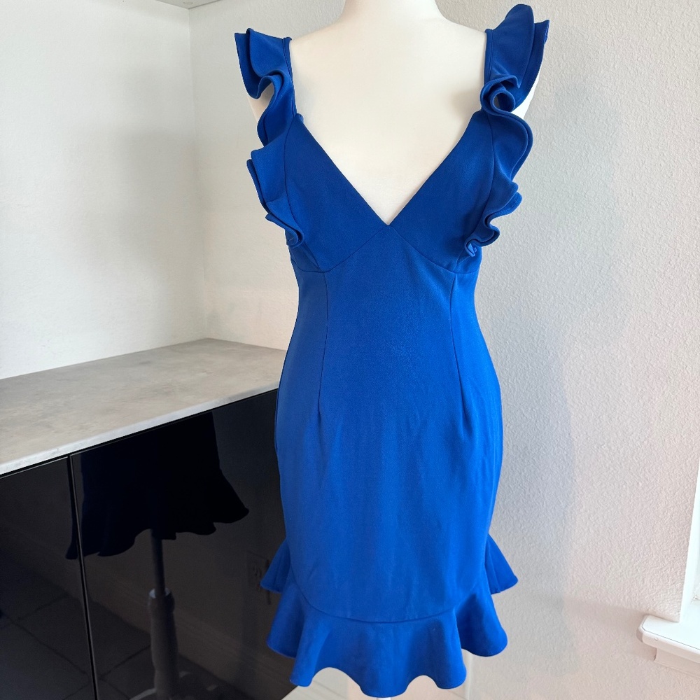 Hello Molly Salsa Nights Dress Blue Cut Out Back‎ Mini Women's Size M 6 K